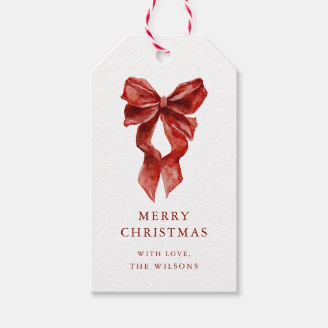 Holiday Coquette Red Bow Ribbon Christmas Gift Tag (Front)
