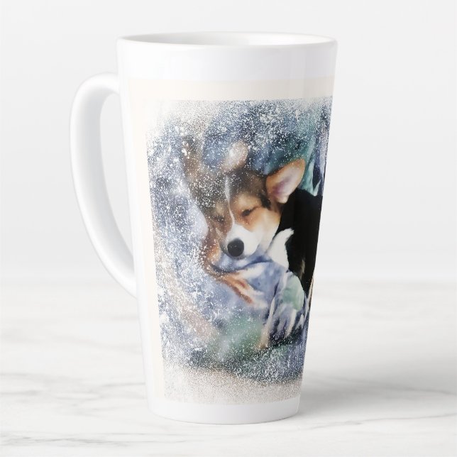 Holiday Corgi Puppy Latte Mug (Left Angle)