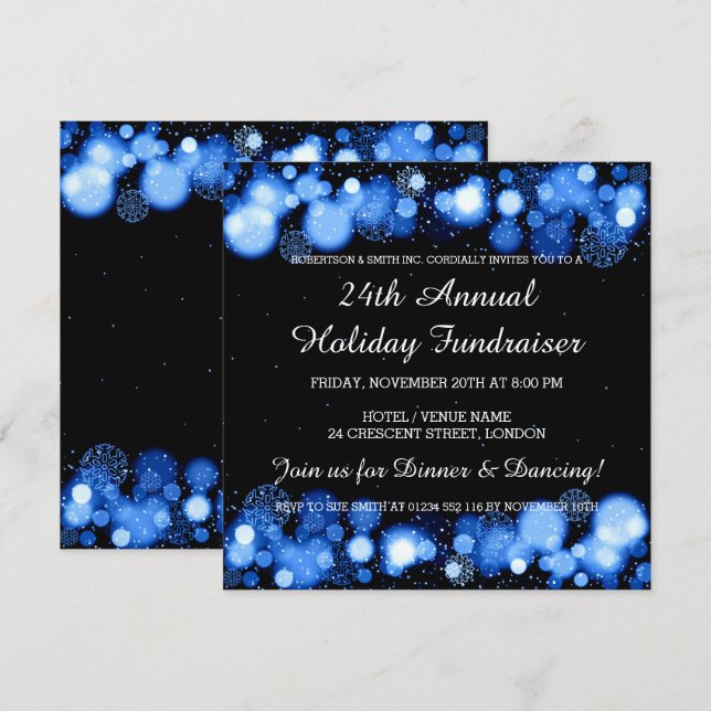 Holiday Corporate Fundraiser Gala Event Blue Invitation (Front/Back)