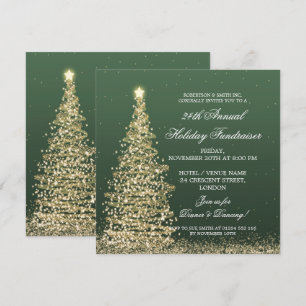 Holiday Corporate Fundraiser Gala Gold Green Invitation