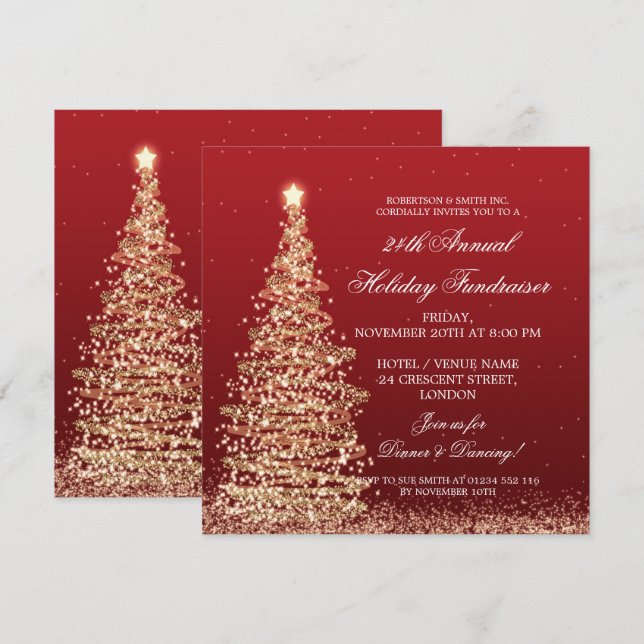 Holiday Corporate Fundraiser Gala Gold & Red Invitation (Front/Back)