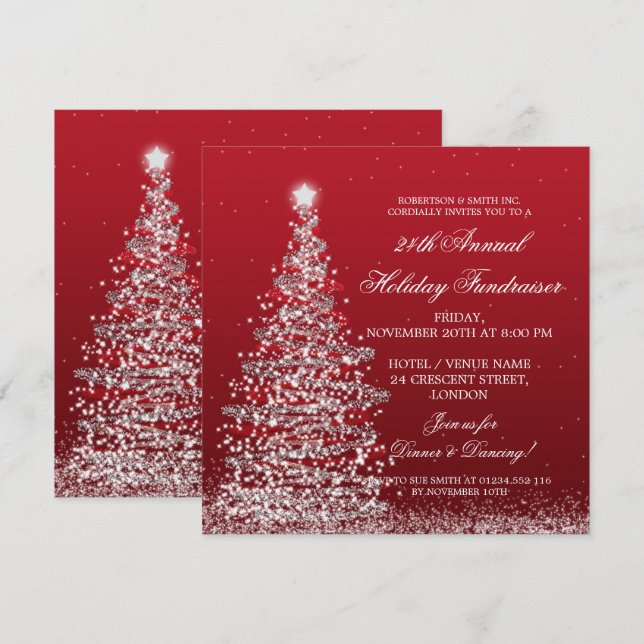 Holiday Corporate Fundraiser Gala Silver & Red Invitation (Front/Back)