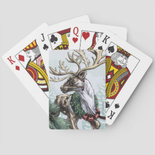 "Holiday Courier" Christmas Reindeer Art Playing Cards