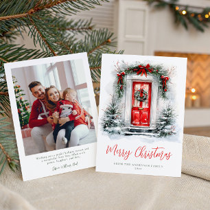 Holiday Cozy Red Door Christmas Family Photo Card