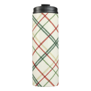 Holiday Crosshatch Plaid Red Green Gold Thermal Tumbler