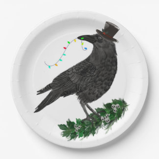 Holiday Crow with Top Hat Paper Plate