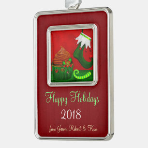Holiday Cupcake Whimsey PERSONALIZED Silver Plated Framed Ornament