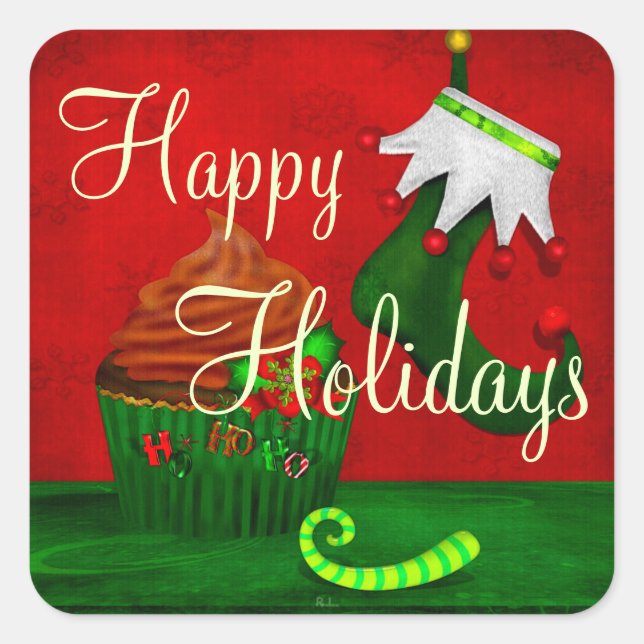 Holiday Cupcake Whimsey PERSONALIZED Square Sticker (Front)