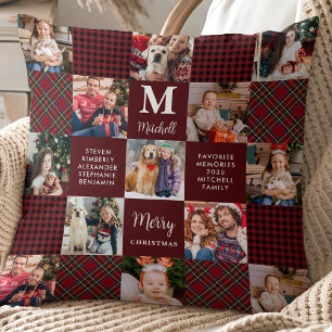 Holiday Custom Patchwork Plaid Family 15 Photos Cushion