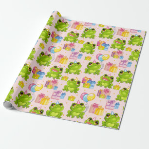 Holiday cute cartoon frog wrapping paper
