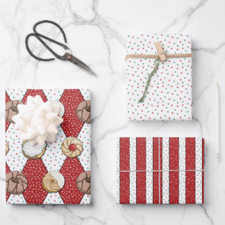 Holiday Cute Italian Cookies, Stripes, & Harlequin Wrapping Paper Sheet