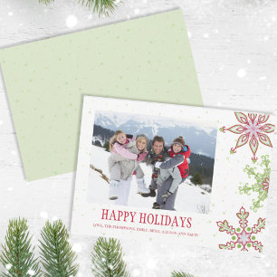 Holiday Cute Snowflake Whimsical Colourful 1 Photo Card