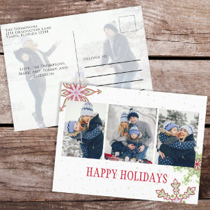 Holiday Cute Snowflake Whimsical Colourful 4 Photo Postcard