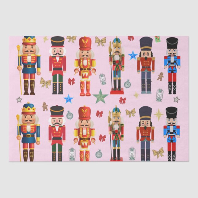 holiday cute toy soldier Nutcracker pattern pink Tissue Paper (Front)