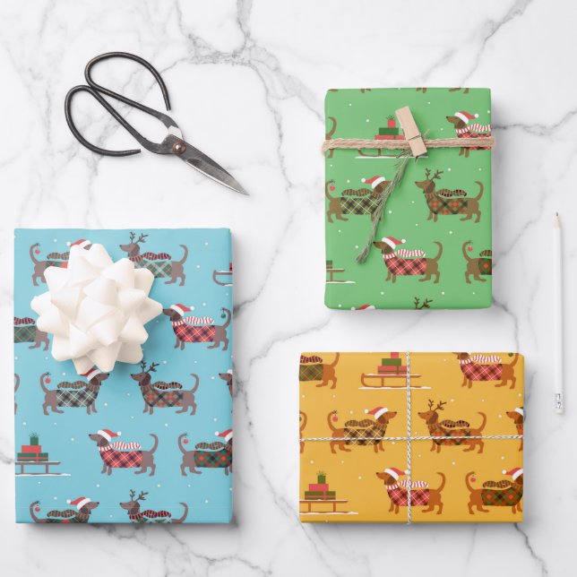 Holiday Dachshund Sweater Wrapping Paper (Front)