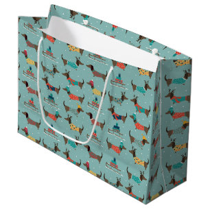 Holiday Dachshunds with Gifts and Sleds Pattern Large Gift Bag