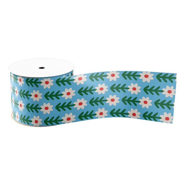 Holiday Daisies Red, Green & Blue Grosgrain Ribbon (Spool)