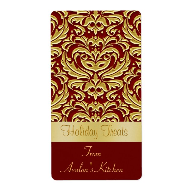 Holiday Damask Kitchen Treat Baking Label (Front)