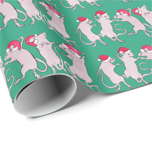 Holiday Dancing Rats Wrapping Paper (Roll Corner)