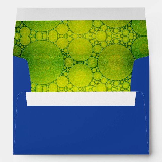 Holiday dark blue custom lime green circle art envelope (Back (Bottom))