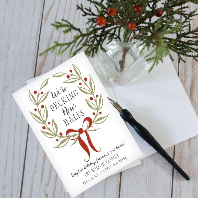 Holiday Decking The New Halls Moving Announcement Postcard (Creator Uploaded)