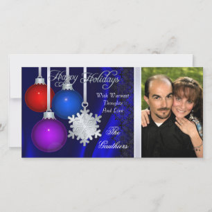 Holiday Decorations Blue Silk Silver Photo Card