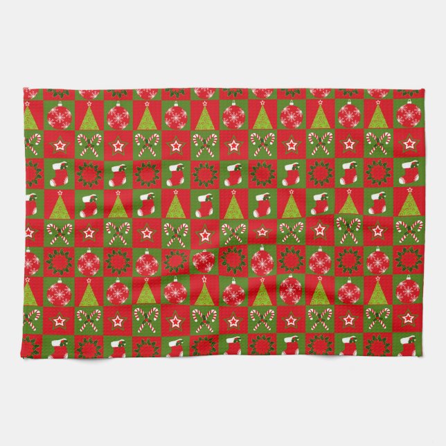 Holiday Decorative Squares Tea Towel (Horizontal)