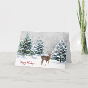 Holiday Deer In Winter Woods Card