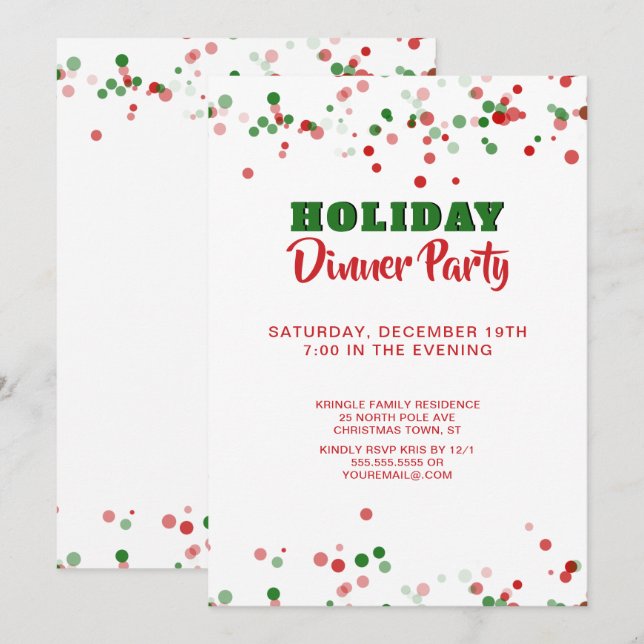 Holiday Dinner Party Invitation Red Green White (Front/Back)