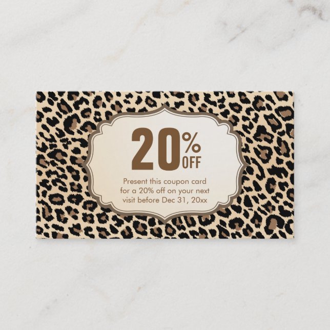 Holiday Discount Coupon Card Stylish Leopard Print (Front)