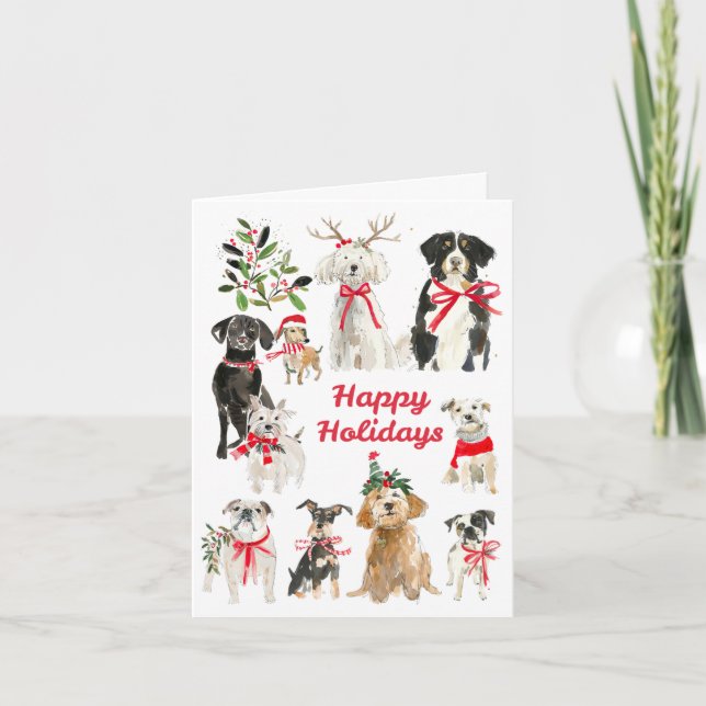 Holiday Dog Fun Retro Photo Card (Front)