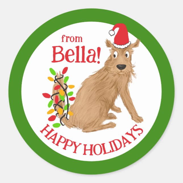 Holiday Dog funny humour cute  Classic Round Sticker (Front)
