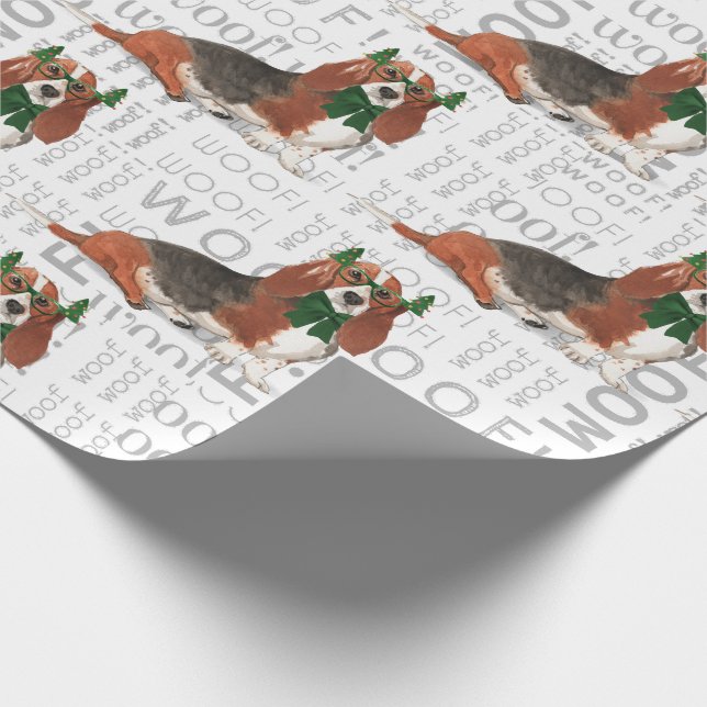Holiday Dog Lover Basset Hound Christmas Wrapping Paper (Corner)