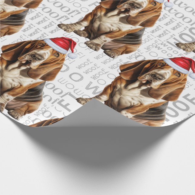 Holiday Dog Lover Basset Hound Christmas Wrapping Paper (Corner)