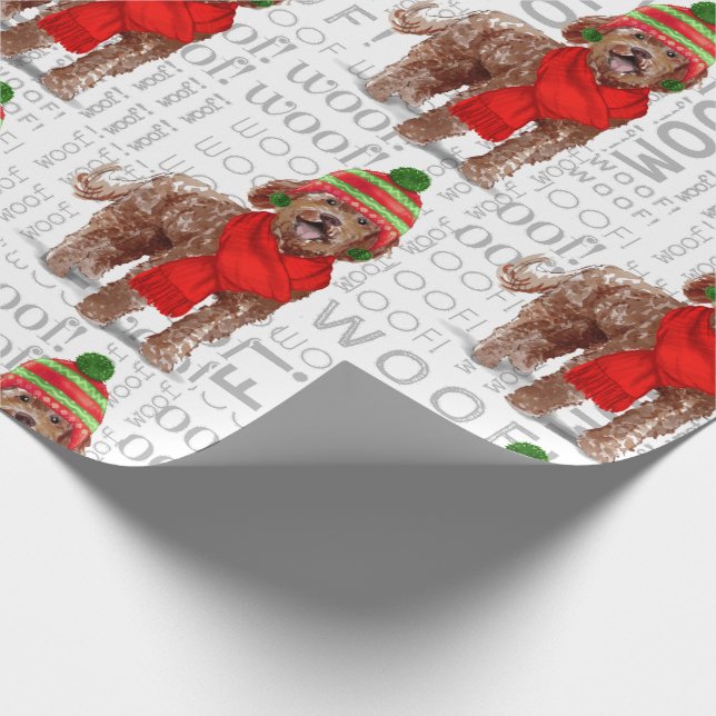 Holiday Dog Lover Brown Labradoodle Christmas Wrapping Paper (Corner)