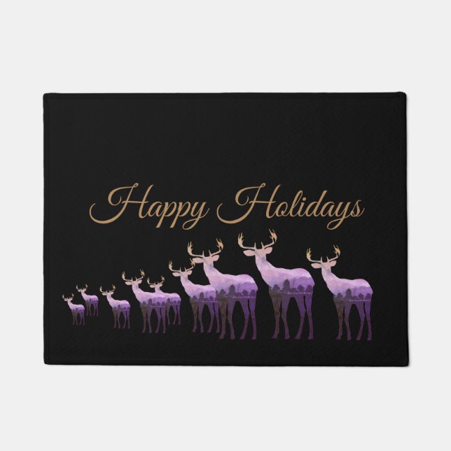 Holiday Doormat-Happy Holidays Purple Deer/Elk Doormat (Front)