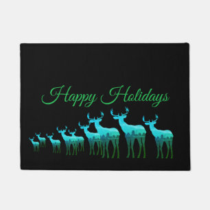 Holiday Doormat-Happy Holidays Sky Blue Deer/Elk Doormat