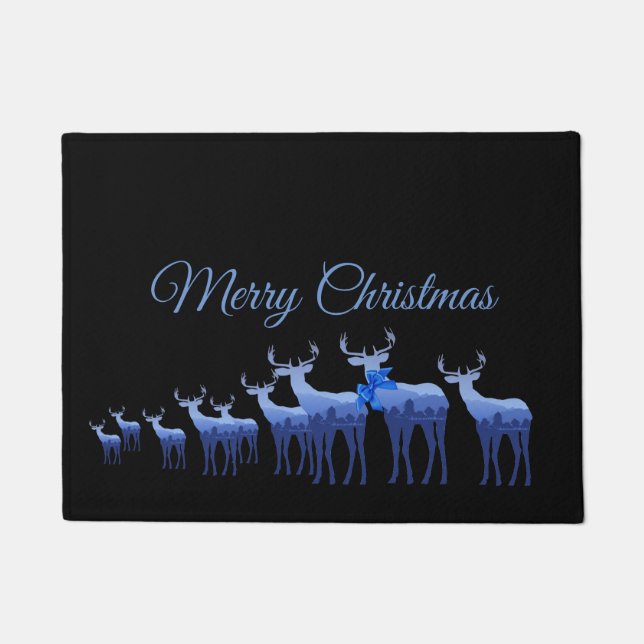 Holiday Doormat-Merry Christmas Blue Deer/Elk Doormat (Front)