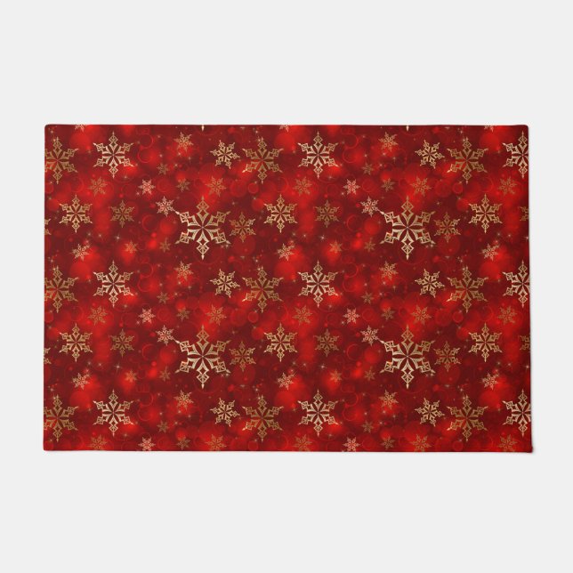 Holiday Doormat-Red & Gold Snowflakes Doormat (Front)