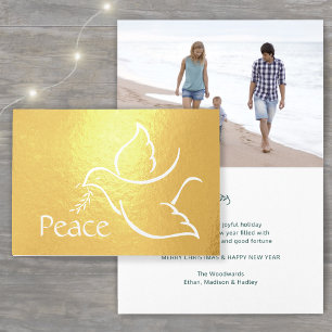 Holiday Dove Elegant Peace Green Typography Photo Foil Card