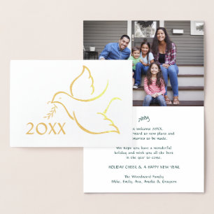Holiday Dove New Years Simple One Photo Folded Foil Card