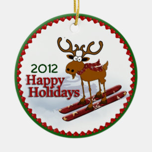 Holiday Downhill Moose Ceramic Tree Decoration