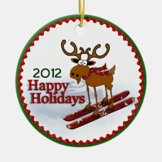 Holiday Downhill Moose Ceramic Tree Decoration