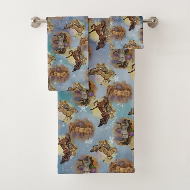 Holiday Dreamcatcher Western Horses Pattern Bath Towel Set (Insitu)