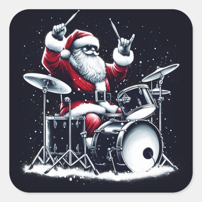 Holiday Drumming With Santa’s Rock Spirit Square Sticker (Front)