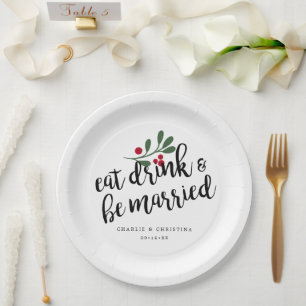 Holiday Eat Drink and Be Married Christmas Berries Paper Plate