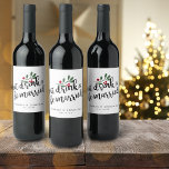Holiday Eat Drink and Be Married Christmas Berries Wine Label<br><div class="desc">eat,  drink and be merry is script with holiday greenery wine labels.</div>