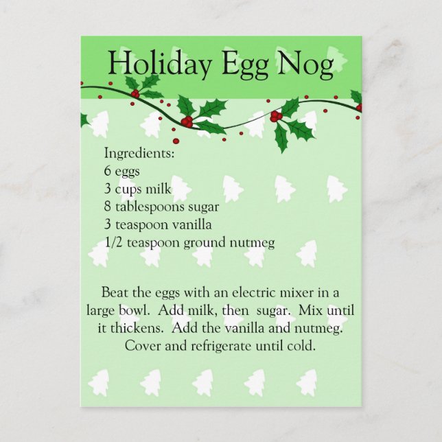 Holiday Egg Nog Recipe Post Card (Front)