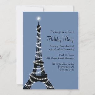 Holiday Eiffel Tower Invitation blue