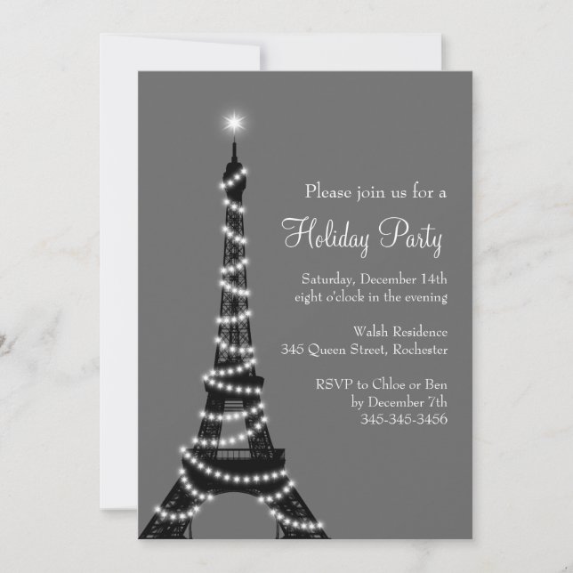 Holiday Eiffel Tower Invitation grey (Front)